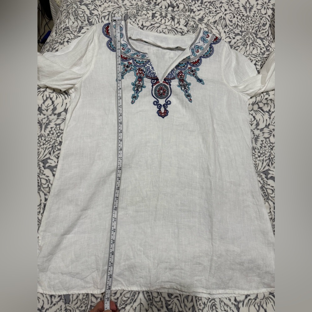 Vacation / cruise / Caribbean Island white linen top size Large - Picture 7 of 8